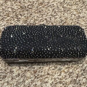 Elegant Black Clutch with Rhinestone Detailing about 7" x 3.5"